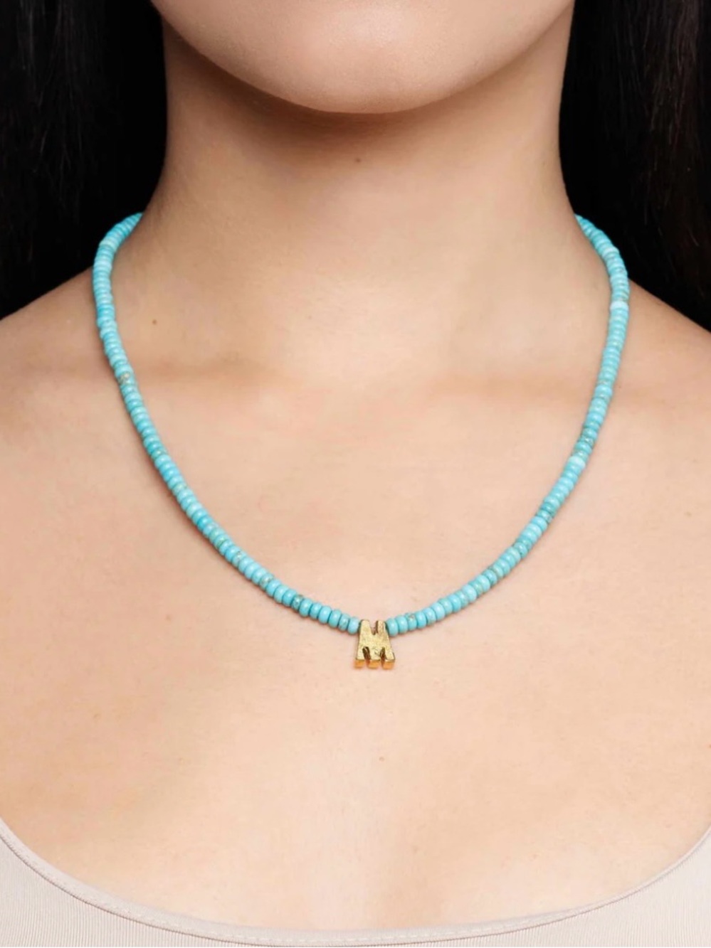 Mayamar Turquoise Beaded Necklace with Gold Initial K